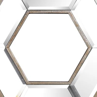 Hivvago Toby 12 X 14 Inch Wall Mount Accent Mirror, Dual Hexagon Wood Frame, Brown