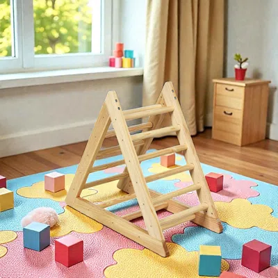 Hivvago Toddler Activity Triangle Climber With Wooden Step Training Playset In Brown