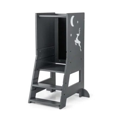 Hivvago Toddler Kitchen Stool Helper Baby Standing Tower With Chalkboard And Whiteboard-gray