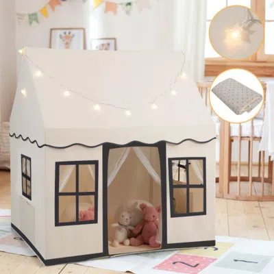 Hivvago Toddler Large Playhouse With Star String Lights-beige In White