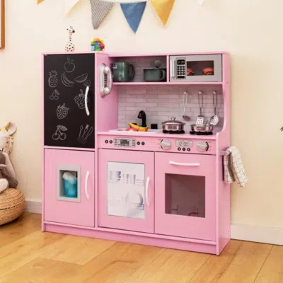Hivvago Toddler Pretend Play Kitchen For Boys And Girls 3-6 Years Old-pink In White