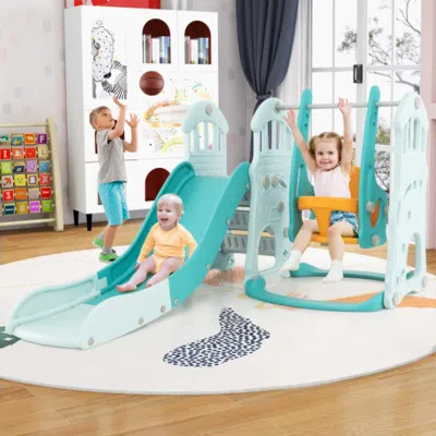 Hivvago Toddler Slide And Swing Set With Extra-long Slide Height Adjustable Swing Basketball Hoop And Climbe
