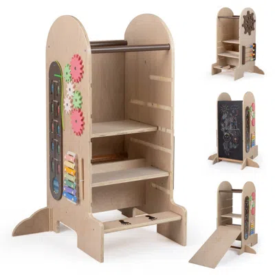 Hivvago Toddler Standing Tower Kids Step Stool With Adjustable Height Chalkboard And Slide