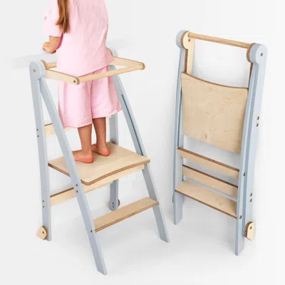Hivvago Toddler Tower: Foldable Step Stool For Toddlers - Gray In Blue