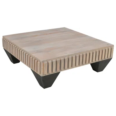 Hivvago Tokyo Inspired 36 Inch Square Mango Wood Coffee Table - Handcrafted With Elegant Sandblasted Gray Fi
