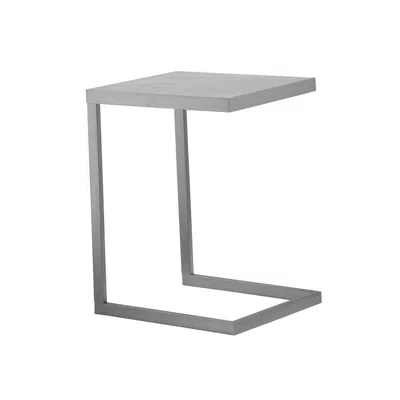 Hivvago Tom 23 Inch Side End Table, Square Tray Top, Brushed C Shaped Steel Frame In Gray