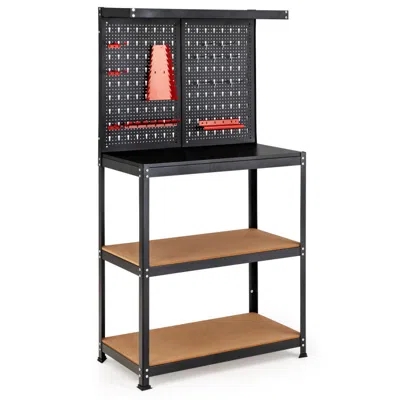 Hivvago Tool Storage Workbench With Peg Board 2 Lower Shelves 14 Hanging Accessories In Brown