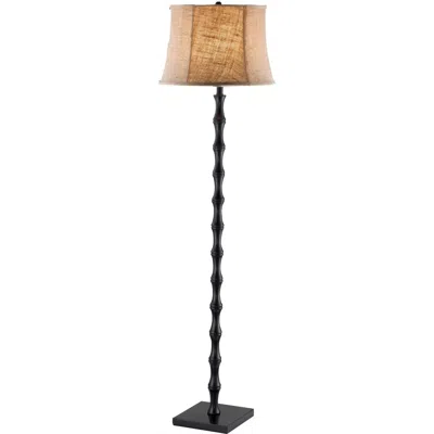 Hivvago Traditional Floor Lamp With Black Metal Pole And Brown Burlap Bell Shade In Multi