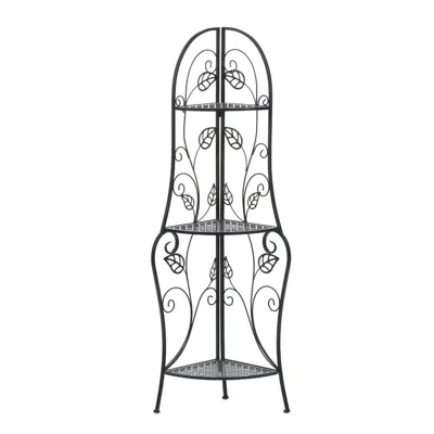 Hivvago Traditional Iron Corner Bakers Rack 3-tier Plant Stand Kitchen Dining Shelf In Gray