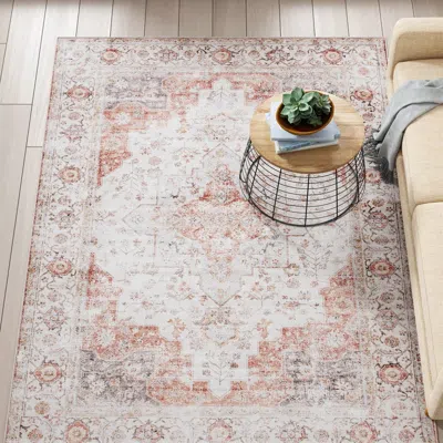 Hivvago Traditional Persian Style Washable Boho Light Grey Red Area Rug
