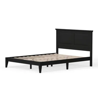 Hivvago Traditional Solid Oak Wooden Platform Bed Frame With Headboard In Black