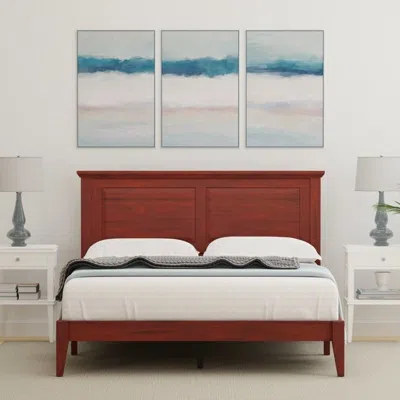 Hivvago Traditional Solid Oak Wooden Platform Bed Frame With Headboard In Cherry In Multi
