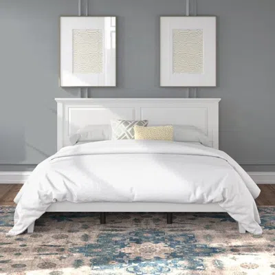 Hivvago Traditional Solid Oak Wooden Platform Bed Frame With Headboard In White