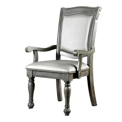 Hivvago Traditional Style Wooden Arm Chair With Leatherette Cushions In Gray, Set Of 2