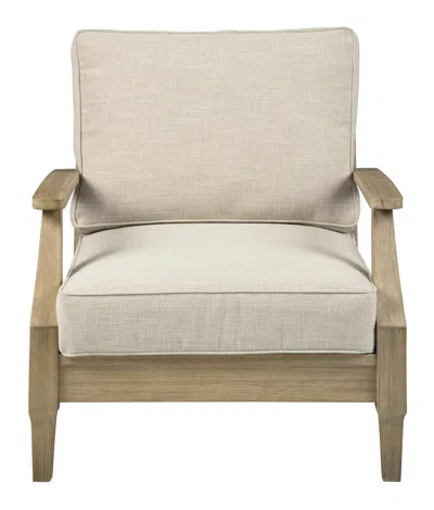 Hivvago Traditional Wooden Chair With Fabric Cushioned Seating, Beige And Brown