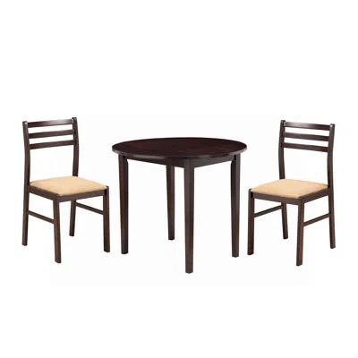 Hivvago Transitional Style 3 Piece Wooden Dining Table And Chair Set, Brown