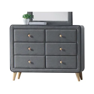 Hivvago Transitional Style Wood And Fabric Upholstery Dresser With 6 Drawers, Gray