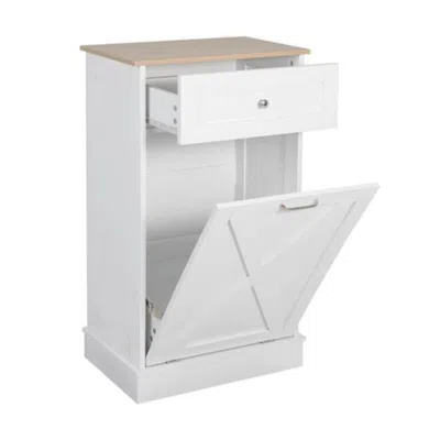 Hivvago Trash Can Cabinet In White Wood Finish - Accommodates 10-gallon Trash Bin