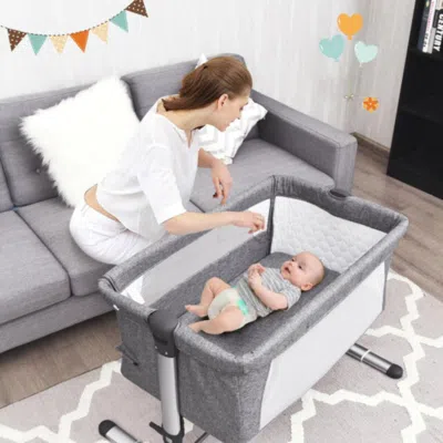 Hivvago Travel Portable Baby Bed Side Sleeper Bassinet Crib With Carrying Bag-gray