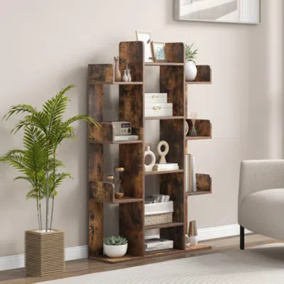 Hivvago Tree-shaped Bookshelf With 13 Compartments For Home Office-rustic Brown