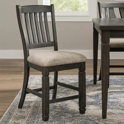Hivvago Trekk Counter Height Chair Set Of 2, Slatted Back, Black Polyester