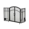 Hivvago Tri Fold Fireplace Screen With 4 Pcs Tool Set, Fine Mesh, Black Doors