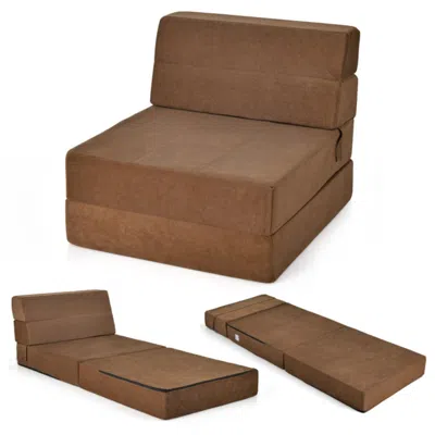 Hivvago Tri-fold Folding Chair Convertible Sleeper Bed-brown