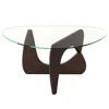 Hivvago Triangle Coffee Table With Tempered Glass Top And Adjustable Rubber Wood Base