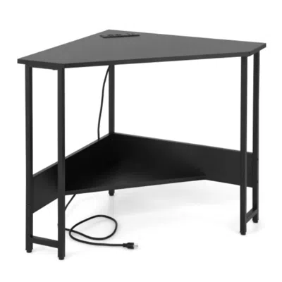 Hivvago Triangle Computer Corner Desk With Charging Station-black