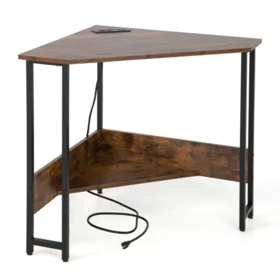 Hivvago Triangle Computer Corner Desk With Charging Station-rustic Brown