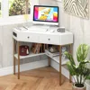 Hivvago Triangle Corner Desk With Charging Station With 2 Drawers And Storage Shelf-white