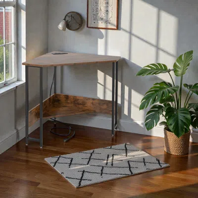 Hivvago Triangle-shaped Workstation Desk With Convenient Usb & Power Outlet In Brown