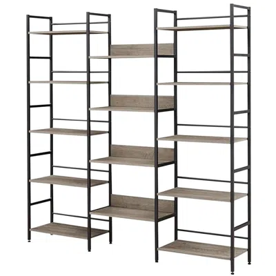 Hivvago Triple Wide 5-tier Industrial Bookshelf - Grey In Black