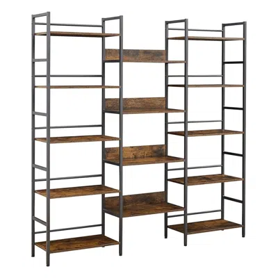 Hivvago Triple Wide 5-tier Industrial Bookshelf - Rustic Brown