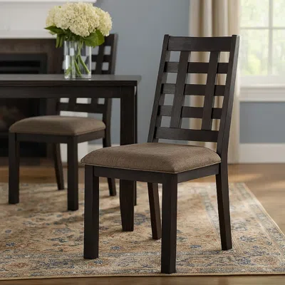 Hivvago Trixy Dining Chair, Open Square Back, Espresso Wood, Beige Fabric In Brown