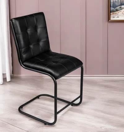 Hivvago Tufted Black Upholstered Leather Dining Side Chair