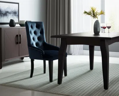Hivvago Tufted Dark Blue And Black Upholstered Velvet Dining Parsons Chair