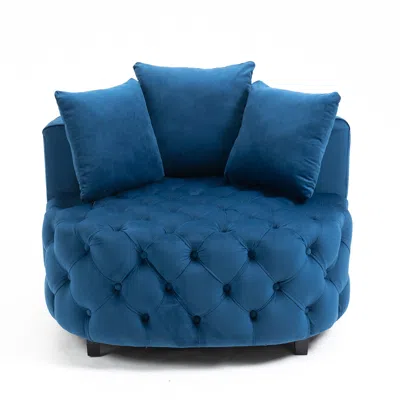 Hivvago Tufted Upholstered Classical Living Room Barrel Accent Chair With Pillows - Blue