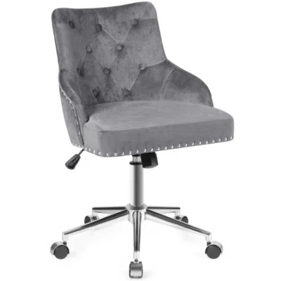 Hivvago Tufted Upholstered Swivel Computer Desk Chair With Nailed Tri-gray