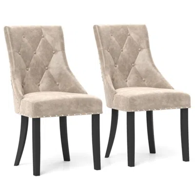 Hivvago Tufted Wingback Upholstered Dining Chairs Set Of 2-light Brown In Neutral