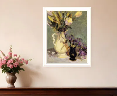 Hivvago Tulips And Lavender White Framed Print Wall Art