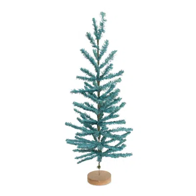 Hivvago Turquoise Pine Tree With Wood Base (set Of 2) In Green
