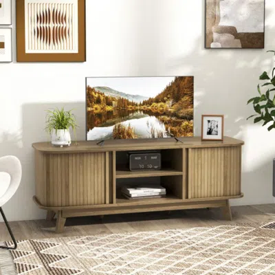 Hivvago Tv Stand For 55-inch Tv Media Console Table With Dual Sliding Doors-oak In Black