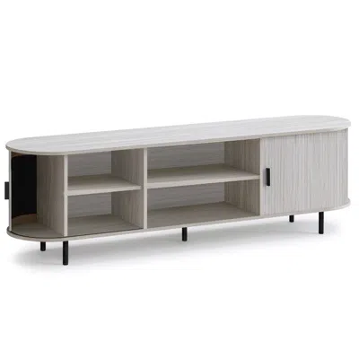 Hivvago Tv Stand For 80 Inch Tvs Mid Century Modern Entertainment Center With Fluted Sliding Doors In Gray