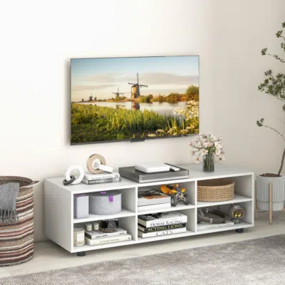 Hivvago Tv Stand For Tv Up To 55 Inch With 6 Storage Compartments-white
