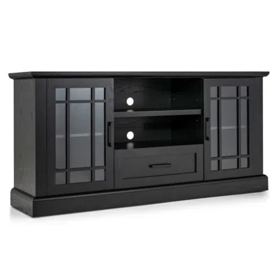 Hivvago Tv Stand For Tvs Up To 70 With Glass Doors Cubbies And Drawer-black In Blue