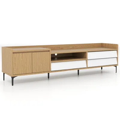 Hivvago Tv Stand For Tvs Up To 80 Inch Mid Century Modern Entertainment Center With Storage Cabinet In Brown