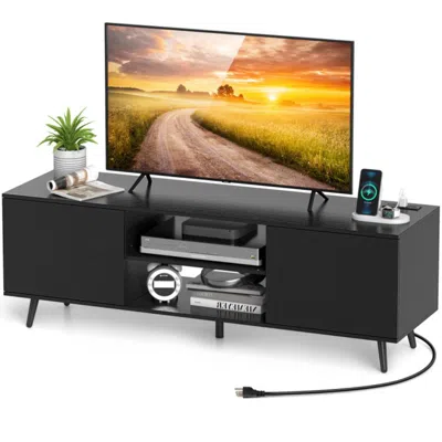 Hivvago Tv Stand With Power Outlets And Adjustable Shelf For 60 Inch Tvs In Black