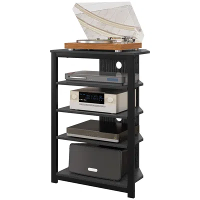Hivvago Tv Stand With Storage Shelves And Steel Frame