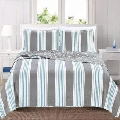 Hivvago Twin 2 Piece Coastal Starfish Sand Dollar Grey Blue White Nautical Quilt Set